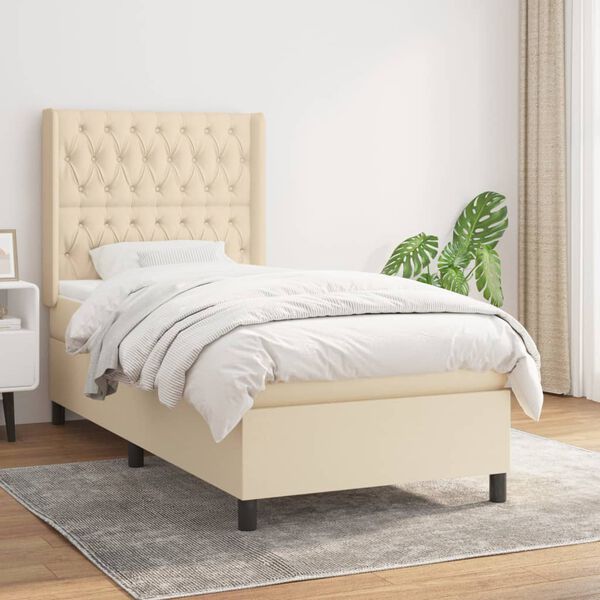 vidaXL Sommier &agrave; lattes de lit avec matelas Cr&egrave;me 100x200 cm Tissu
