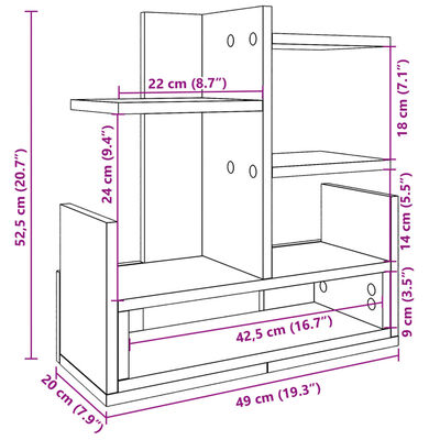 vidaXL Organisateur de bureau gris béton 49x20x52,5 cm