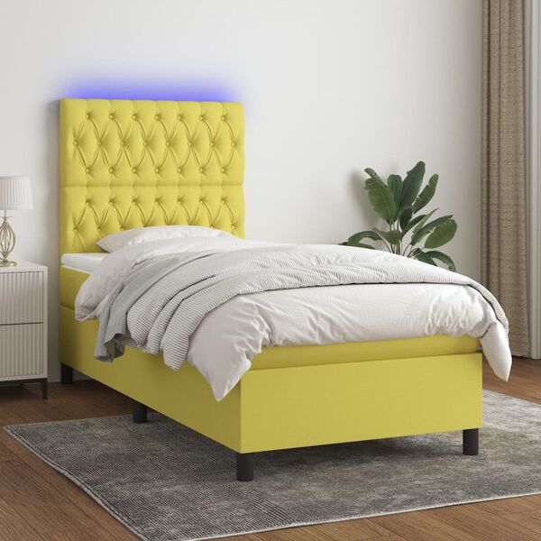 vidaXL Sommier &agrave; lattes de lit avec matelas et LED Vert 90x200cm Tissu