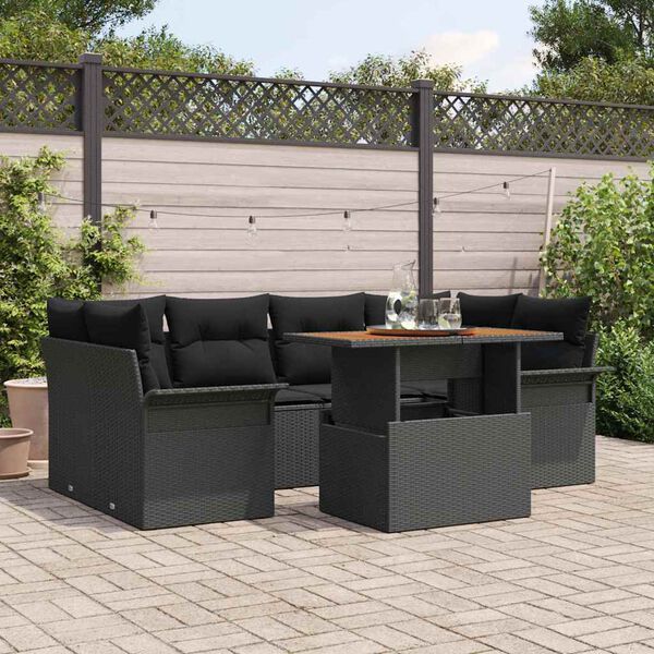 vidaXL Ensemble de canap&eacute; de jardin avec coussin 7 pcs Noir