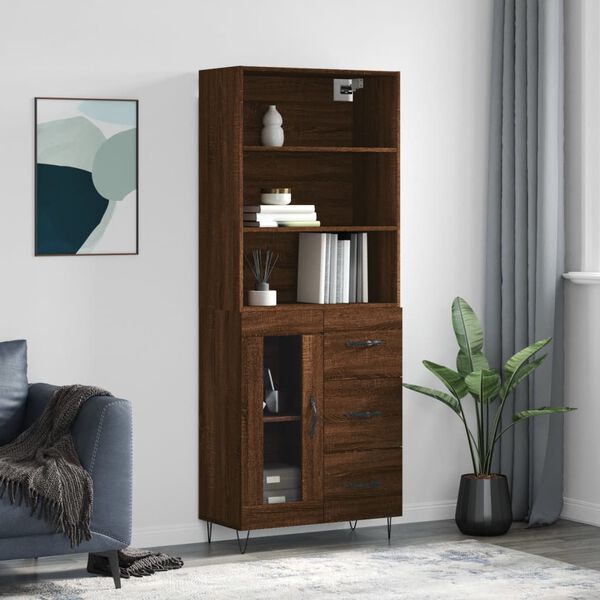 vidaXL Buffet haut Ch&ecirc;ne marron 69,5x34x180 cm Bois d'ing&eacute;nierie