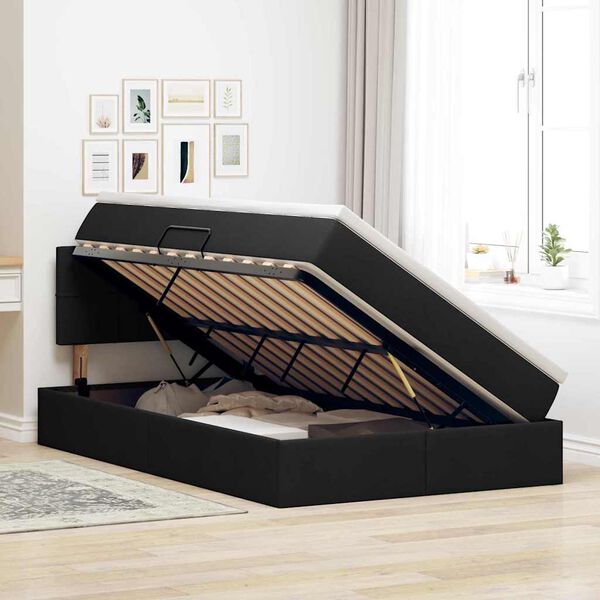 vidaXL Lit avec rangement et matelas avec matelas Noir 120 x 200 cm