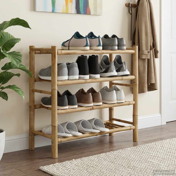vidaXL Rack &agrave; chaussures avec &eacute;tag&egrave;re Naturel 68 x 28 x 63 cm Bambou