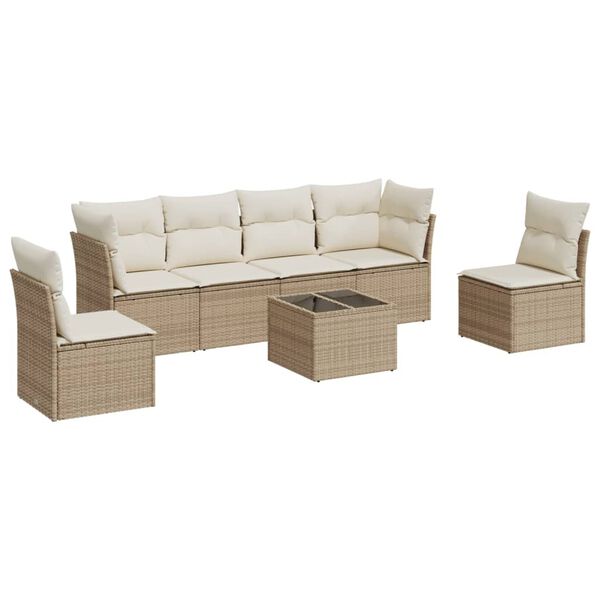 vidaXL Salon de jardin avec coussins 7 pcs beige r&eacute;sine tress&eacute;e