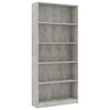 vidaXL Biblioth&egrave;que &agrave; 5 niveaux Gris b&eacute;ton 80x24x175cm Bois ing&eacute;nierie
