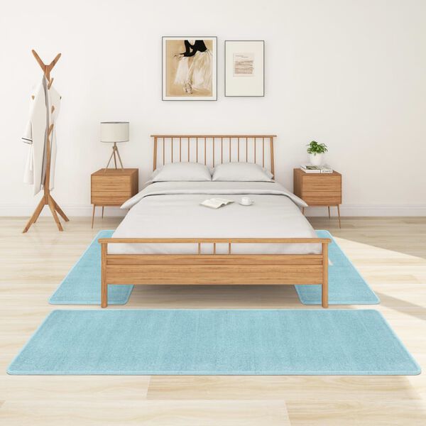 vidaXL Tapis de lit Shaggy Poils longs 3 pcs Turquoise