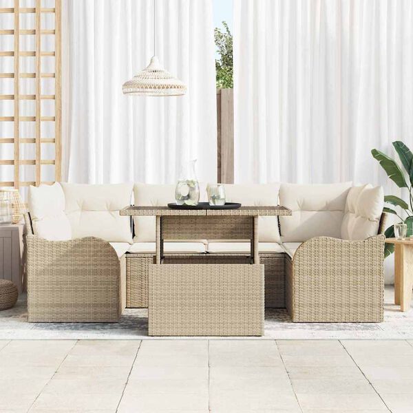 vidaXL Ensemble de canap&eacute; de jardin 7 pcs Beige Poly Rattan