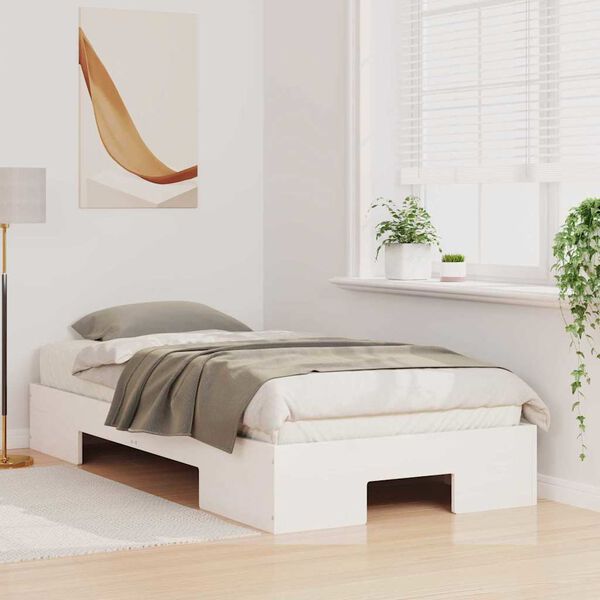 vidaXL Cadre de lit sur&eacute;lev&eacute; Blanc 90 x 200 cm Bois massif en pin