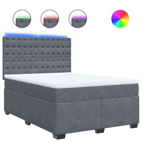 vidaXL Sommier &agrave; lattes de lit et matelas Gris fonc&eacute; 140x190cm Velours