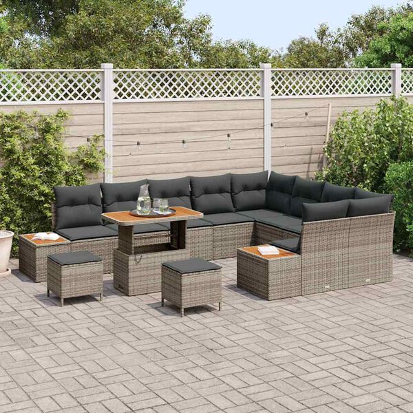 vidaXL Ensemble de canap&eacute; de jardin 12 pcs Gris polyrotin