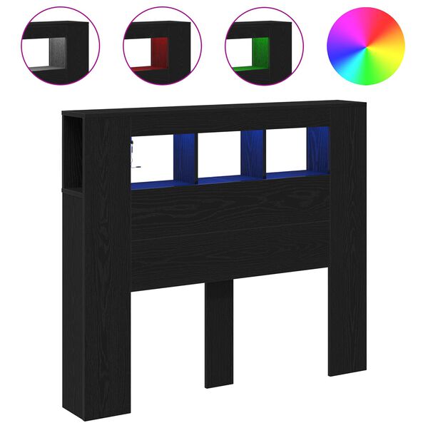 vidaXL Tête de lit LED avec étagère Chêne noir 120 x 18,5 x 103,5 cm