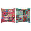 vidaXL Coussin Patchwork lot de 2 fait &agrave; la main Rose/turquoise