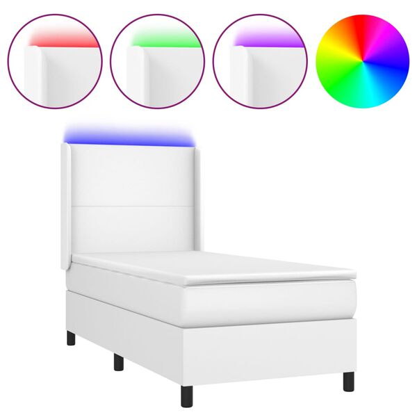 vidaXL Sommier &agrave; lattes de lit matelas LED Blanc 90x200cm Similicuir