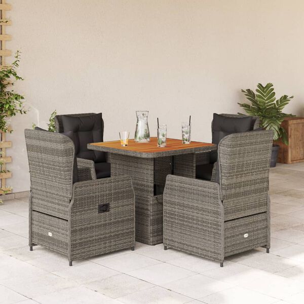 vidaXL Ensemble &agrave; manger de jardin 5 pcs coussins gris r&eacute;sine tress&eacute;e