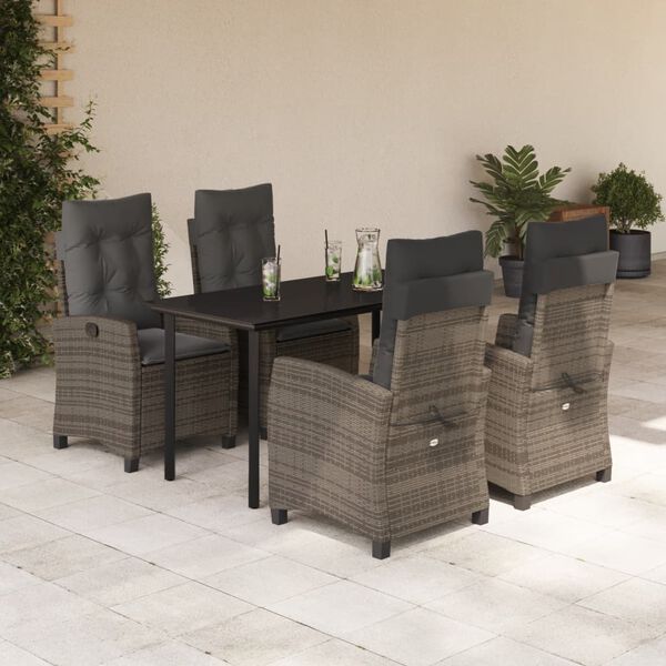 vidaXL Ensemble &agrave; manger de jardin 5 pcs coussins gris r&eacute;sine tress&eacute;e