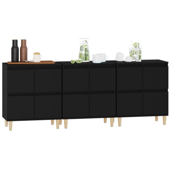 vidaXL Buffets 3 pcs noir 60x35x70 cm bois d'ing&eacute;nierie