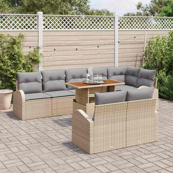 vidaXL Ensemble de canap&eacute; de jardin 9 pcs Beige Poly rotin