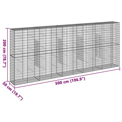 vidaXL Panier gabion avec couvercle 500x50x200 cm fer galvanisé