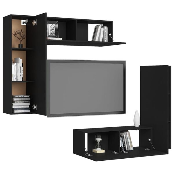 vidaXL Ensemble de meubles TV 4 pcs Noir Bois d'ingénierie