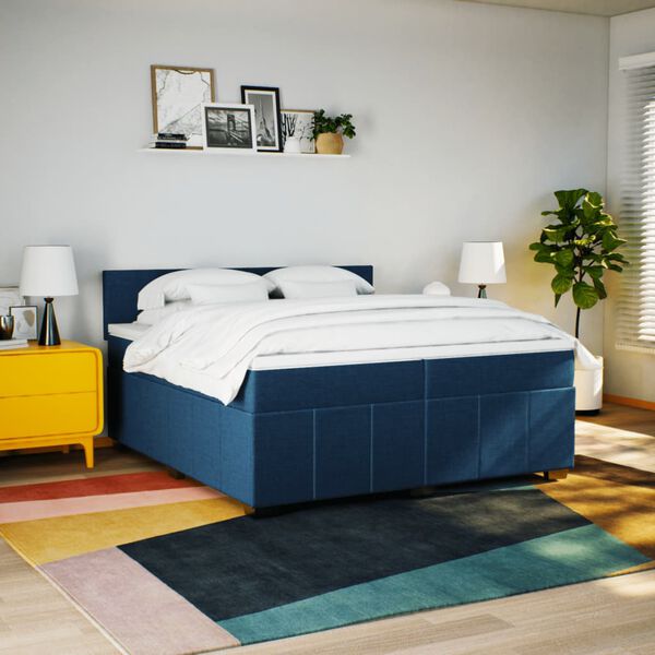 vidaXL Sommier &agrave; lattes de lit avec matelas Bleu 200x200 cm Tissu