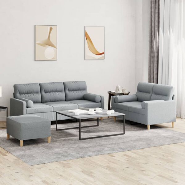vidaXL Ensemble de canap&eacute;s 3 pcs coussins gris clair tissu