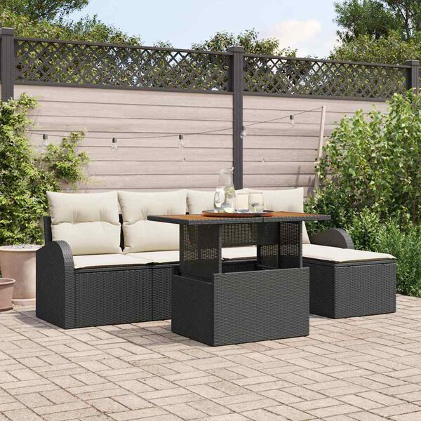 vidaXL Ensemble de canap&eacute; de jardin 6 pcs Noir Poly rotin