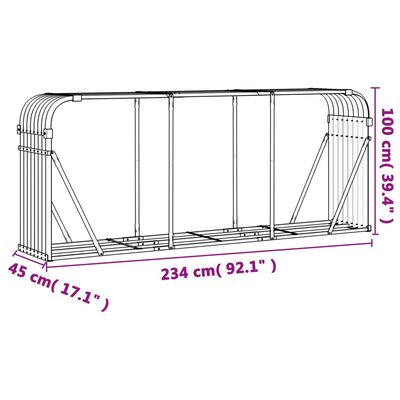 vidaXL Porte-bûches vert 234x45x100 cm acier galvanisé