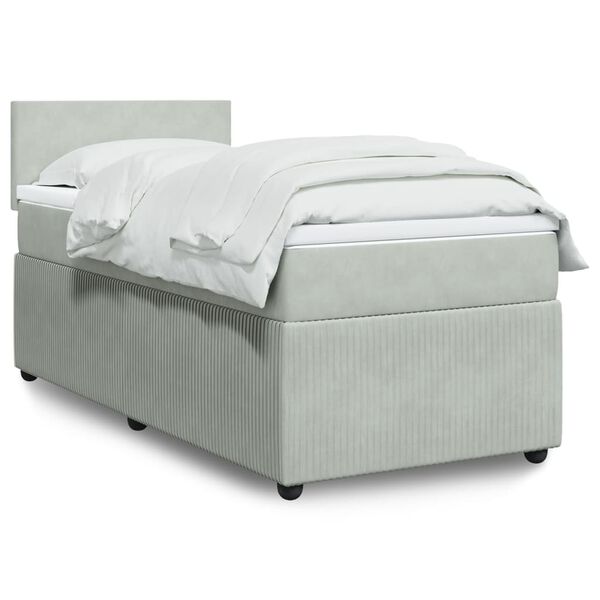 vidaXL Sommier &agrave; lattes de lit et matelas Gris clair 90x200 cm Velours