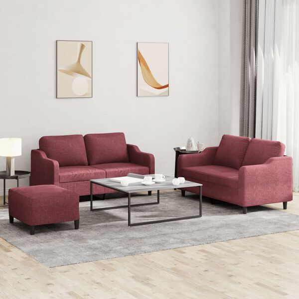 vidaXL Ensemble de canap&eacute;s 3 pcs avec coussins Rouge bordeaux Tissu