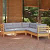 vidaXL Salon de jardin 5 pcs avec coussins gris bois de pin massif