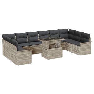 vidaXL Ensemble de canap&eacute; de jardin 11 pc Gris clair Poly Rattan