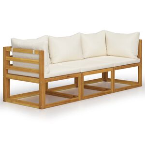 vidaXL Canap&eacute; de jardin &agrave; 3 places avec coussin Cr&egrave;me Bois d'acacia