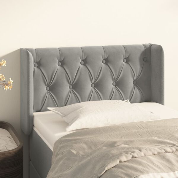 vidaXL T&ecirc;te de lit avec oreilles Gris clair 83x16x78/88 cm Velours