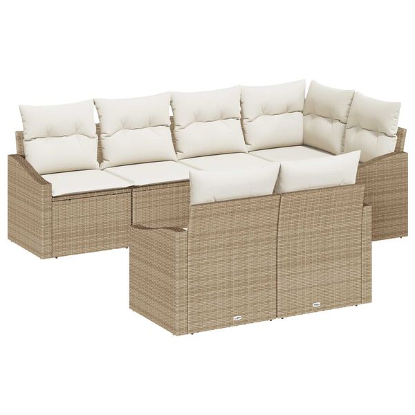 vidaXL Ensemble de canap&eacute; de jardin 7 pcs Beige et blanc polyrotin