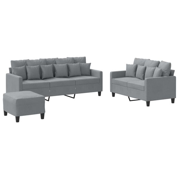vidaXL Ensemble de canapés 3 pcs avec coussins Gris clair Tissu