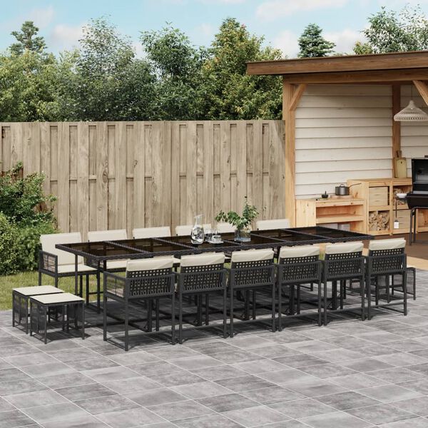 vidaXL Ensemble &agrave; manger de jardin 17 pcs coussins noir r&eacute;sine tress&eacute;e