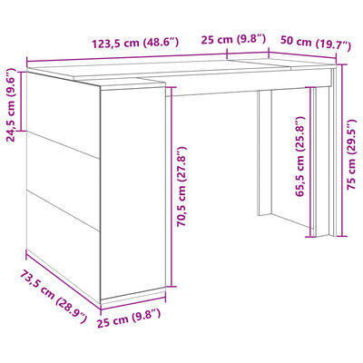 vidaXL Bureau chêne sonoma 123,5x73,5x75 cm bois d'ingénierie