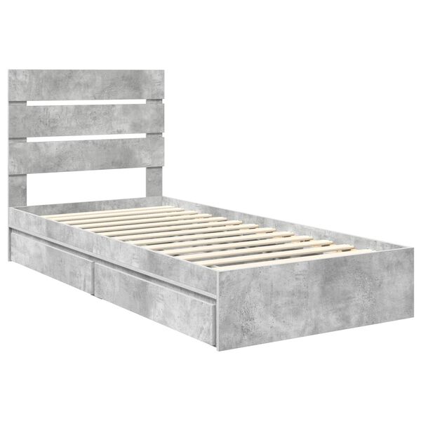 vidaXL Lit de Rangement Gris b&eacute;ton 90 x 200 cm Bois d'ing&eacute;nierie