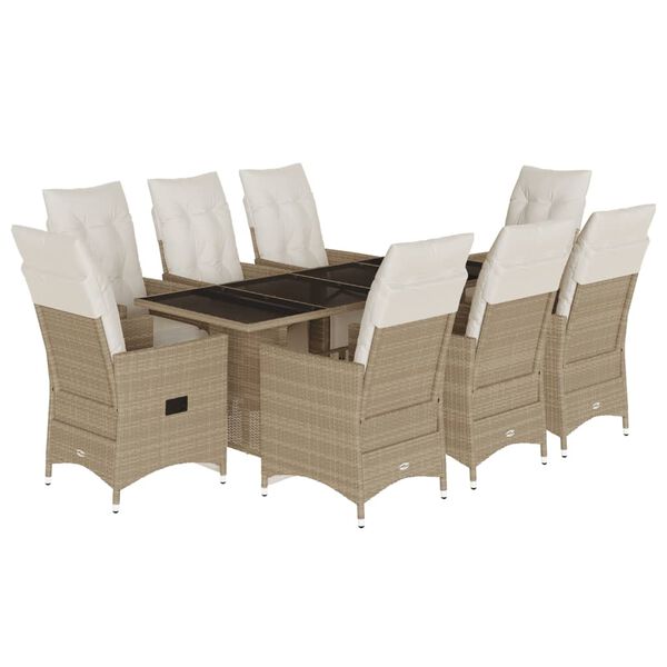 vidaXL Ensemble de bistro de jardin 9 pcs coussins beige poly rotin