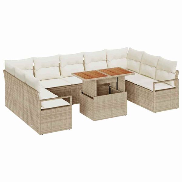 vidaXL Ensemble de canap&eacute; de jardin avec coussin 10 pcs Beige et cr&egrave;me
