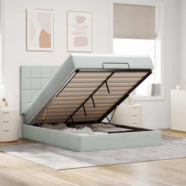 vidaXL Cadre de lit ottoman avec matelas gris clair 140x200 cm velours