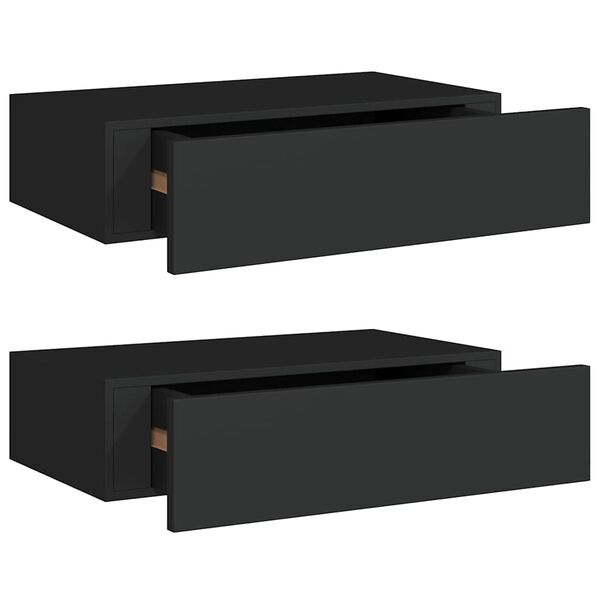 vidaXL Étagères à tiroirs murales 2 pcs noir 40x23,5x10 cm MDF