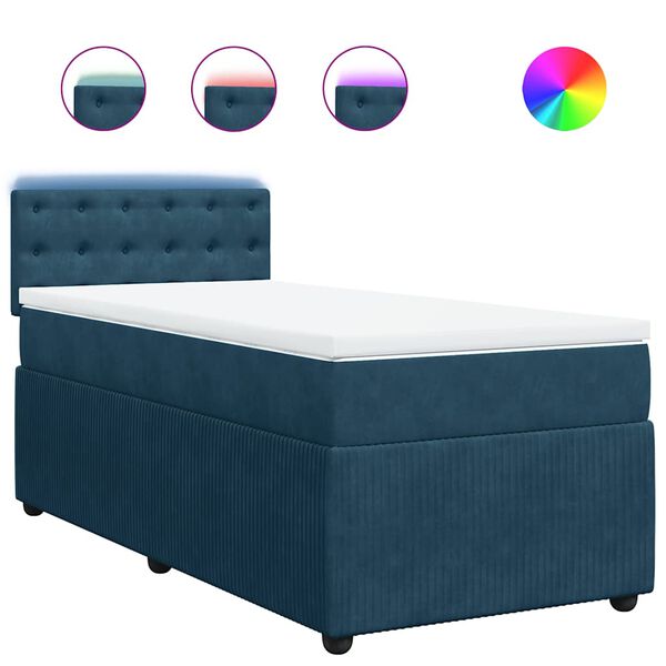 vidaXL Sommier &agrave; lattes de lit avec matelas bleu 90x190 cm velours