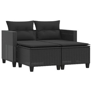 vidaXL Canap&eacute; de jardin 2 places avec tabourets noir r&eacute;sine tress&eacute;e