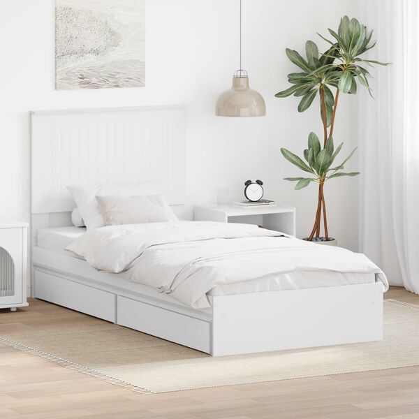 vidaXL Lit de Rangement Blanc 90 x 200 cm Bois d'ing&eacute;nierie