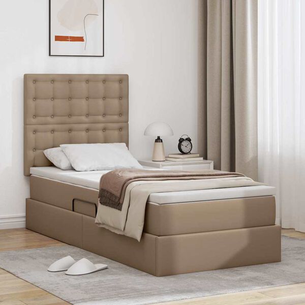 vidaXL Lit avec rangement et LED Cappuccino 90 x 190 cm Simili cuir