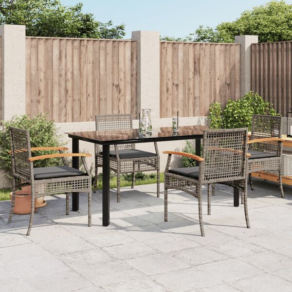 vidaXL Ensemble &agrave; manger de jardin 5 pcs coussins gris r&eacute;sine tress&eacute;e