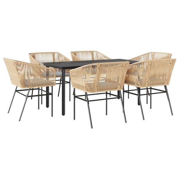 vidaXL Ensemble &agrave; manger jardin coussins 7pcs marron poly rotin verre