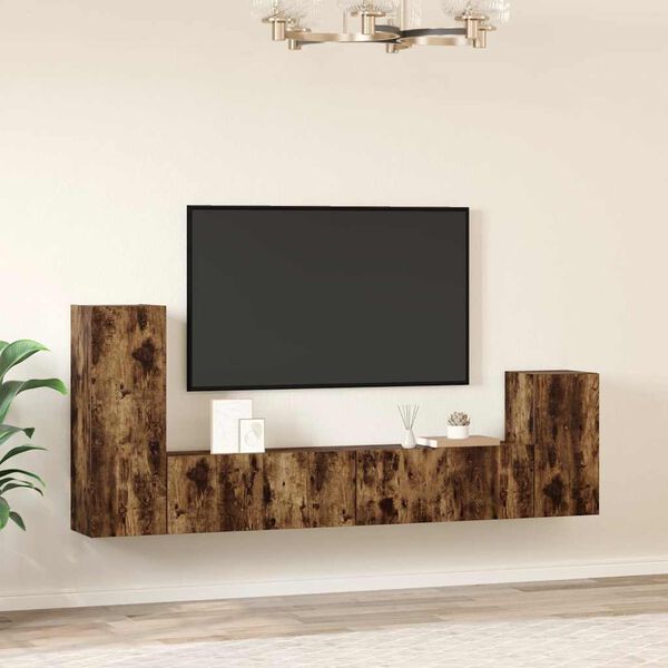 vidaXL Ensemble de meubles TV 4 pcs Ch&ecirc;ne fum&eacute; Bois d'ing&eacute;nierie