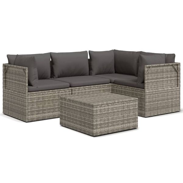 vidaXL Salon de jardin 5 pcs avec coussins Gris Résine tressée